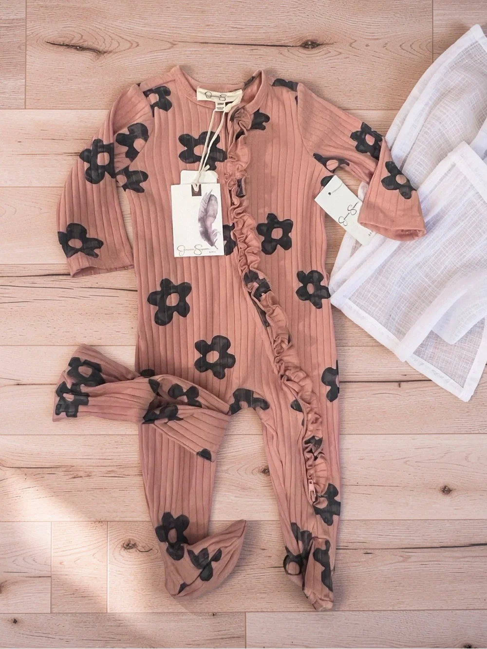 NWT Jessica Simpson Baby Floral Footie & Headband Set 3–6M